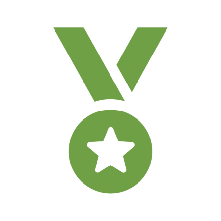 A light green icon of a medal, with a star inside the circle.