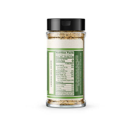 Nutrition panel for Bill’s All-Purpose Seasoning:

Per ¼ tsp (1.0g) serving (150 servings per container):
Sodium, 270mg, 12% daily value.
All other nutrients 0% daily value.

Ingredients: Himalayan Pink Salt, Msg, Black Pepper, Garlic Salt (Salt And Dehydrated Garlic), Onion Salt (Salt And Dehydrated Onion), Spices

Manufactured for Legacy Seasoning Co LLC, Fort Myers, FL, 33008.